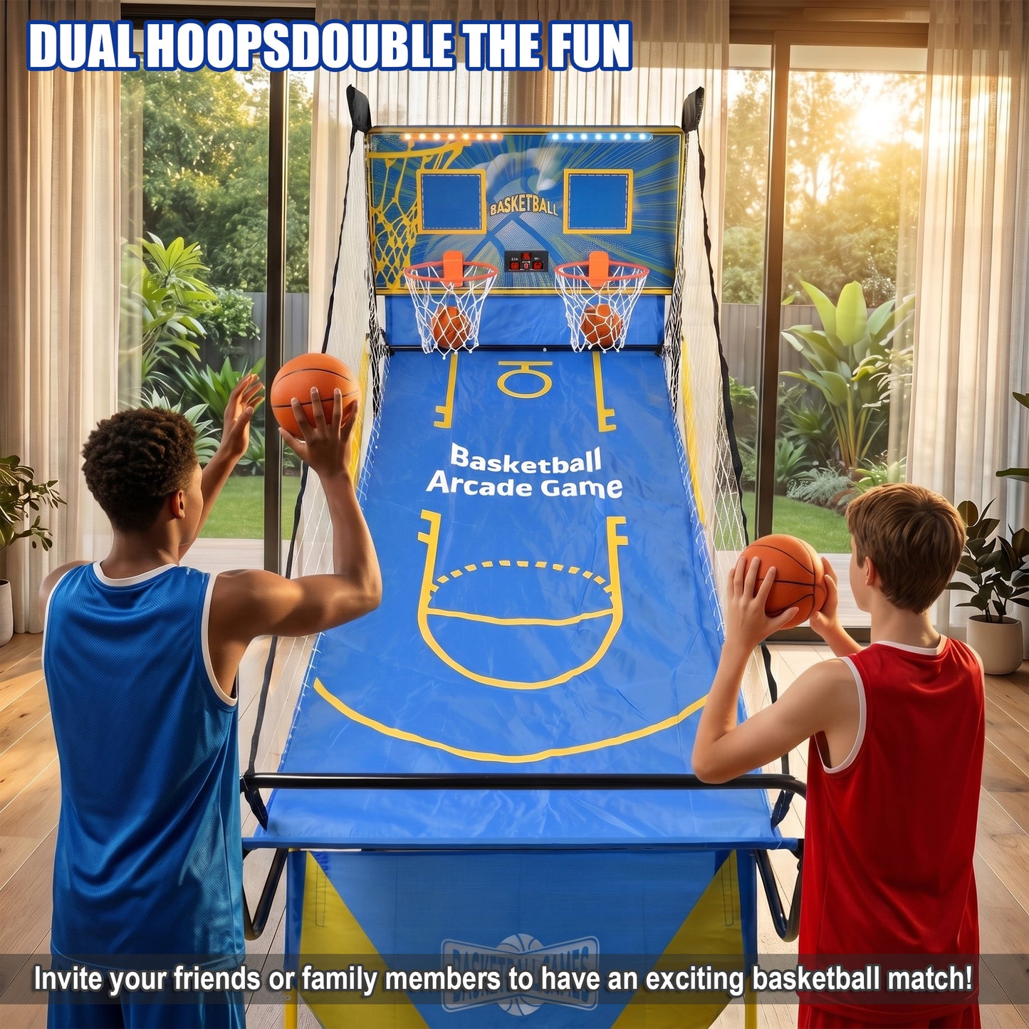 Dual Shot Foldable Basketball Arcade Game, LED Digital Scoreboard, 4 Balls & Pump, Indoor Family Entertainment Game image 10