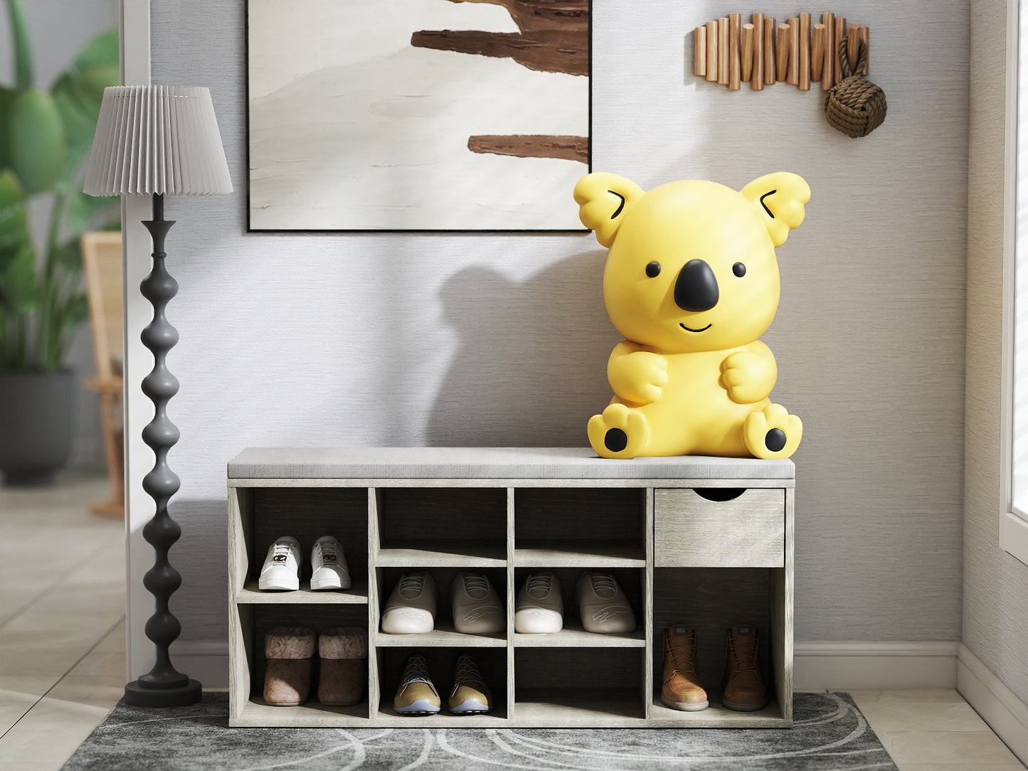 Storage Bench, Shoe Bench, Entryway Bench with Padded Cushion, Drawer and Open Compartments, Bench with Storage, 3 Tier Shoe Rack Bench image 11