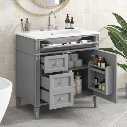 30'' Bathroom Vanity with Top Sink, Modern Bathroom Storage Cabinet with 2 Drawers and a Tip-out Drawer, Single Sink Bathroom Vanity image 1