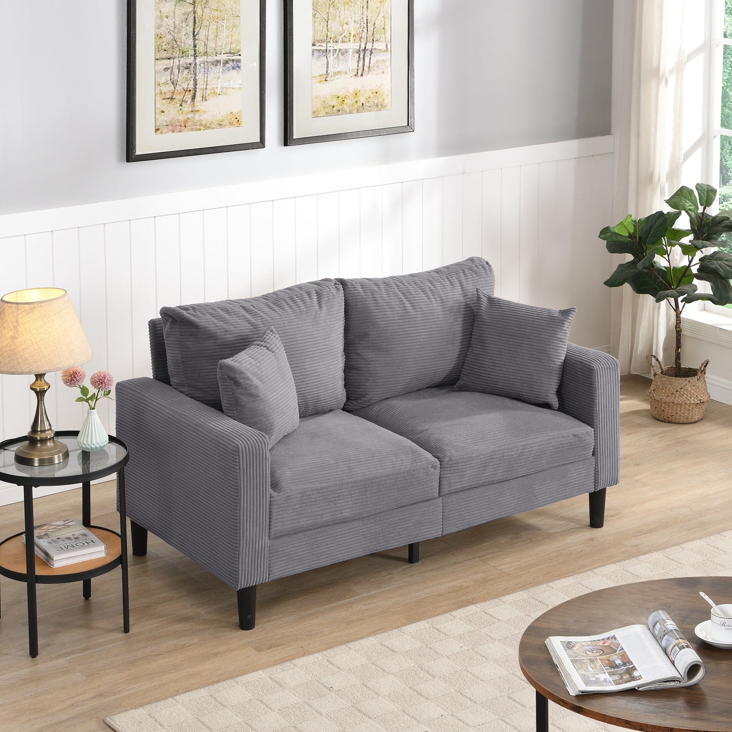 57 " High Resilience Loveseat Sofa, Wooden Frame 2 Seat Sofa, Comfy, Small Space Saving Modern Upholstered Sofa, Living Room Bedroom Apartment Small Space, Light gray image 3