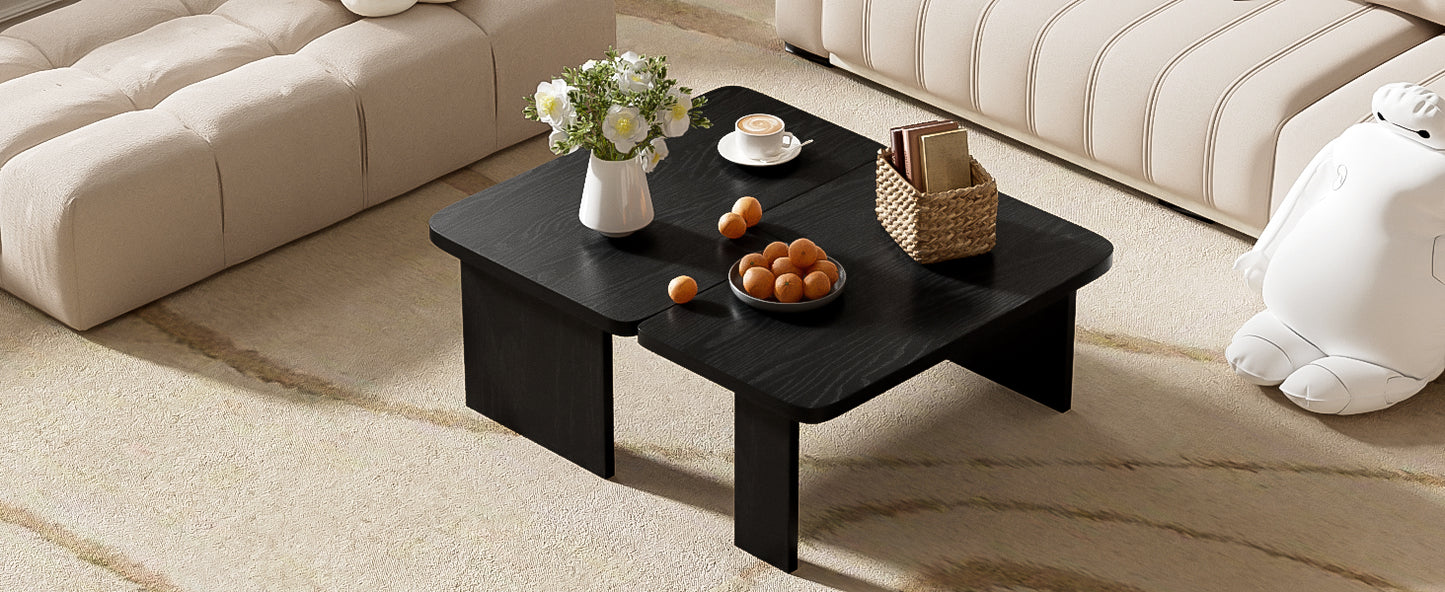 U-Can Modern Minimalist Coffee Table Set, Rectangle Coffee Table with Splicing Design, Multifunctional Combination Table for Living Room image 7