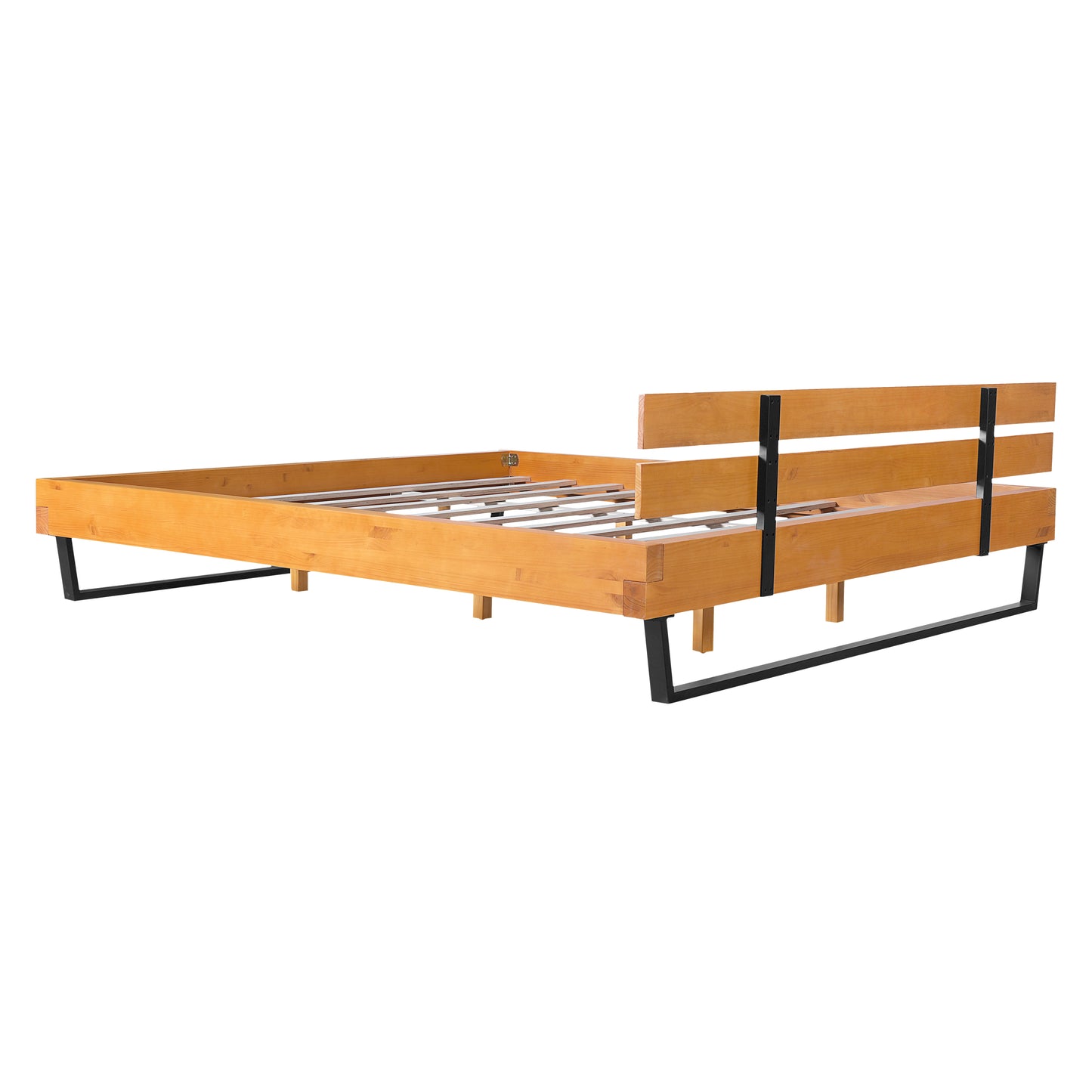 PINE WOOD BED FRAME KING SIZE,NATURAL & BLACK COLOR image 9