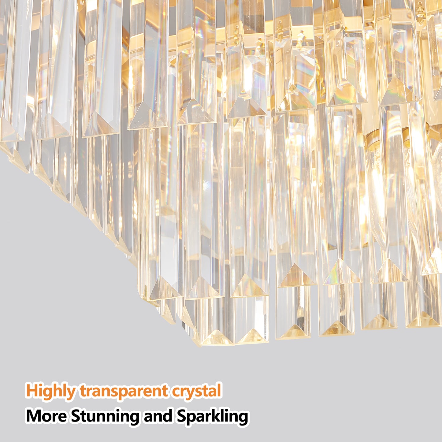 Chandeliers,Rectangular Crystal Chandelier Adjustable,E12 Modern Industrial Crystal Lights,Farmhouse Iron Ceiling Hanging Light for Kitchen Living Room Bedroom/Gold(Bulb Not Included) image 6