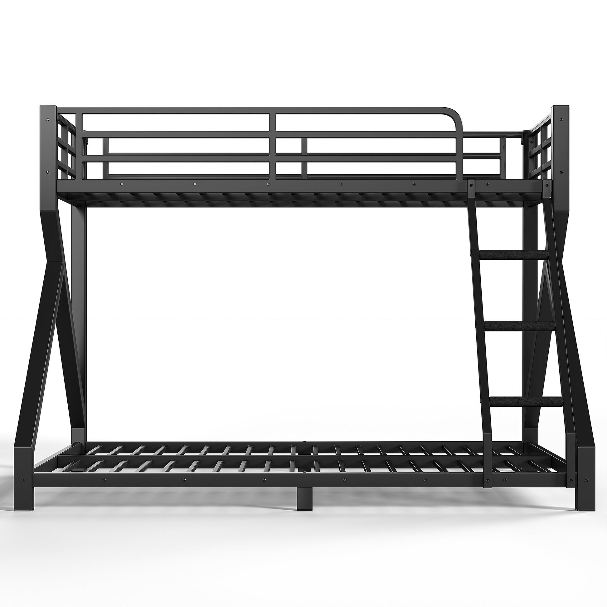 Twin XL over Queen Bunk Bed with ladders, Metal Bunk Bed with Full Upgraded Support Slats, Low Profile Bunk Bed, Black image 7