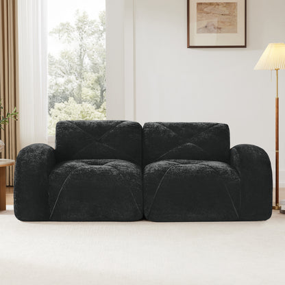 2-seater Tufted Sofa Couches With boneless Sofa,Soft Velvet Fabric,Bottom Anti-Slip Design,32D High Density Sponge,Ergonomic Design Bottom,No Assembly Required,Fits Living Rooms,Black image 3
