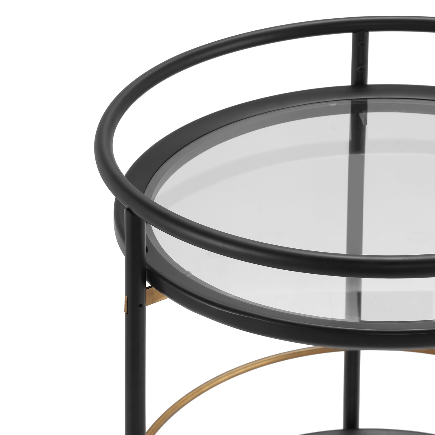 Modern Round Bar Cart with Tempered Glass Shelves and Gold Accents image 6