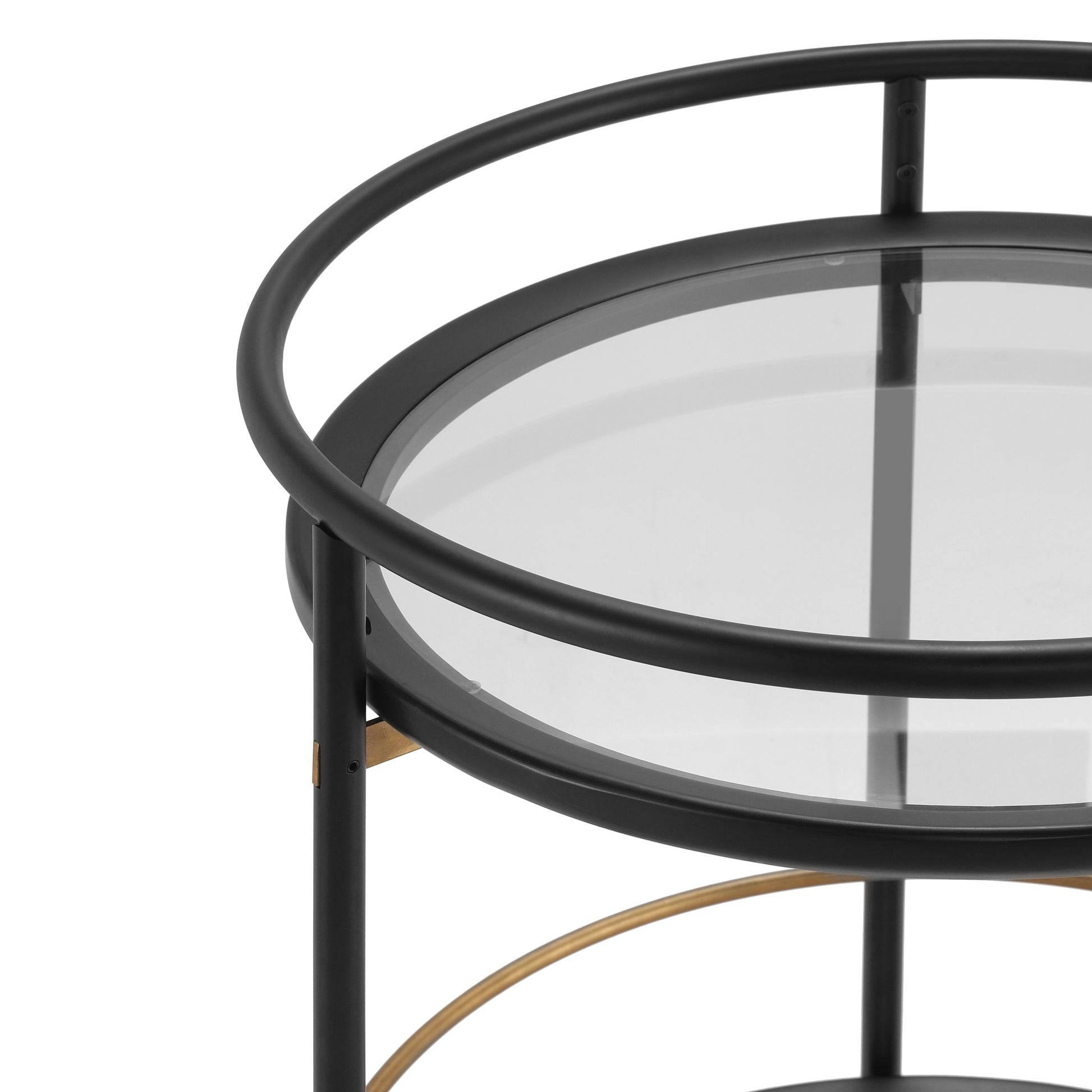 Modern Round Bar Cart with Tempered Glass Shelves and Gold Accents image 6
