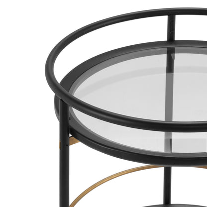 Modern Round Bar Cart with Tempered Glass Shelves and Gold Accents image 6