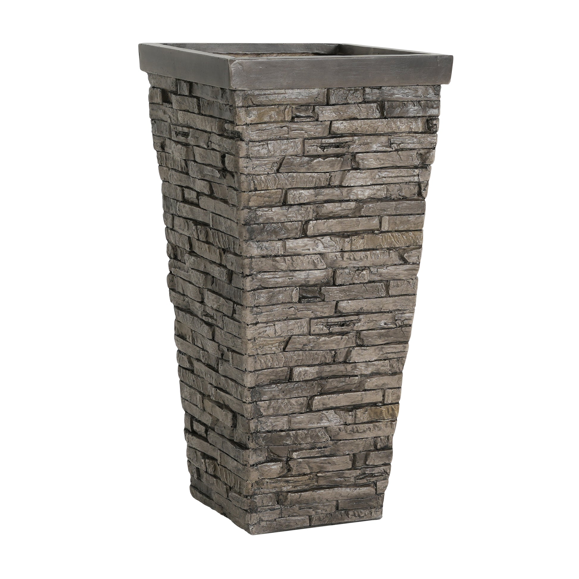 Tall Grey Stone-Effect MGO Planter - Indoor Outdoor Tall Square Plant Pot with Realistic Brick Texture, Weatherproof Heavy-Duty Container for Trees, Shrubs & Large Plants image 5
