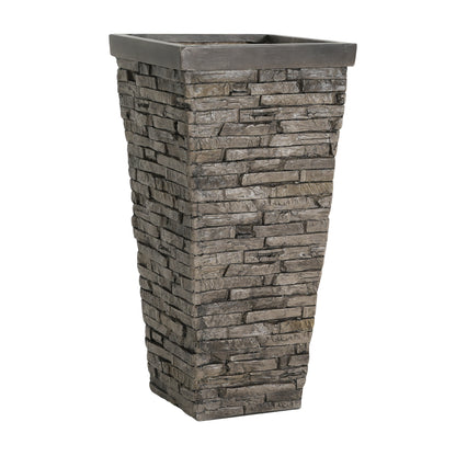 Tall Grey Stone-Effect MGO Planter - Indoor Outdoor Tall Square Plant Pot with Realistic Brick Texture, Weatherproof Heavy-Duty Container for Trees, Shrubs & Large Plants image 5