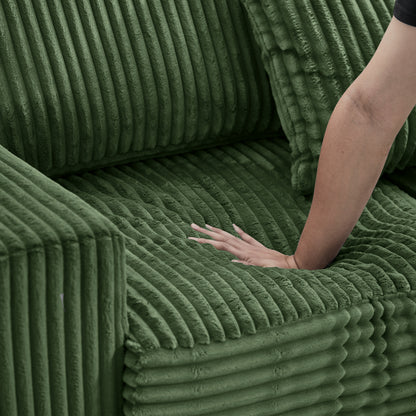93" Sectional Sofa, L Shaped Sofa Couch with Reversible Chaise Lounge, Upholstered Soft Corduroy Couch for Living Room, Apartment (Green) image 5