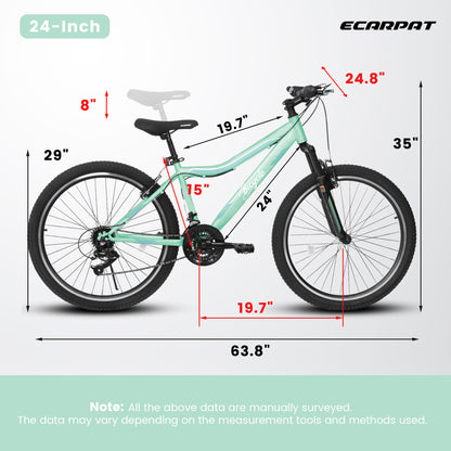 A24208D Mountain Bike 24/26 Inch, High-Density Carbon Steel Frame, 21 Speed, Front Suspension, Dual V-Brakes, 80% Pre-Assembled for Men Women Teens image 6