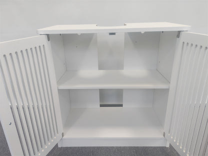 Washbasin cabinet without basin, louvered double-door floor-standing bathroom vanity and storage unit, white bathroom floor-standing storage cabinet. image 4