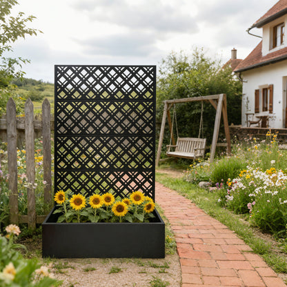 Metal Planter Raised Garden Bed with Trellis 70.9in H x 43.3in W x 15.8in D - Garden Box for Climbing Plants Flowers Vegetable with Drainage Holes, Rhombus Black image 3