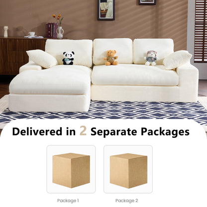 White corduroy compressed sofa. It has a soft and skin-friendly sitting feel, adding a healing atmosphere to the warm living room. It comes with 3 back cushions and 2 throw pillows. image 7