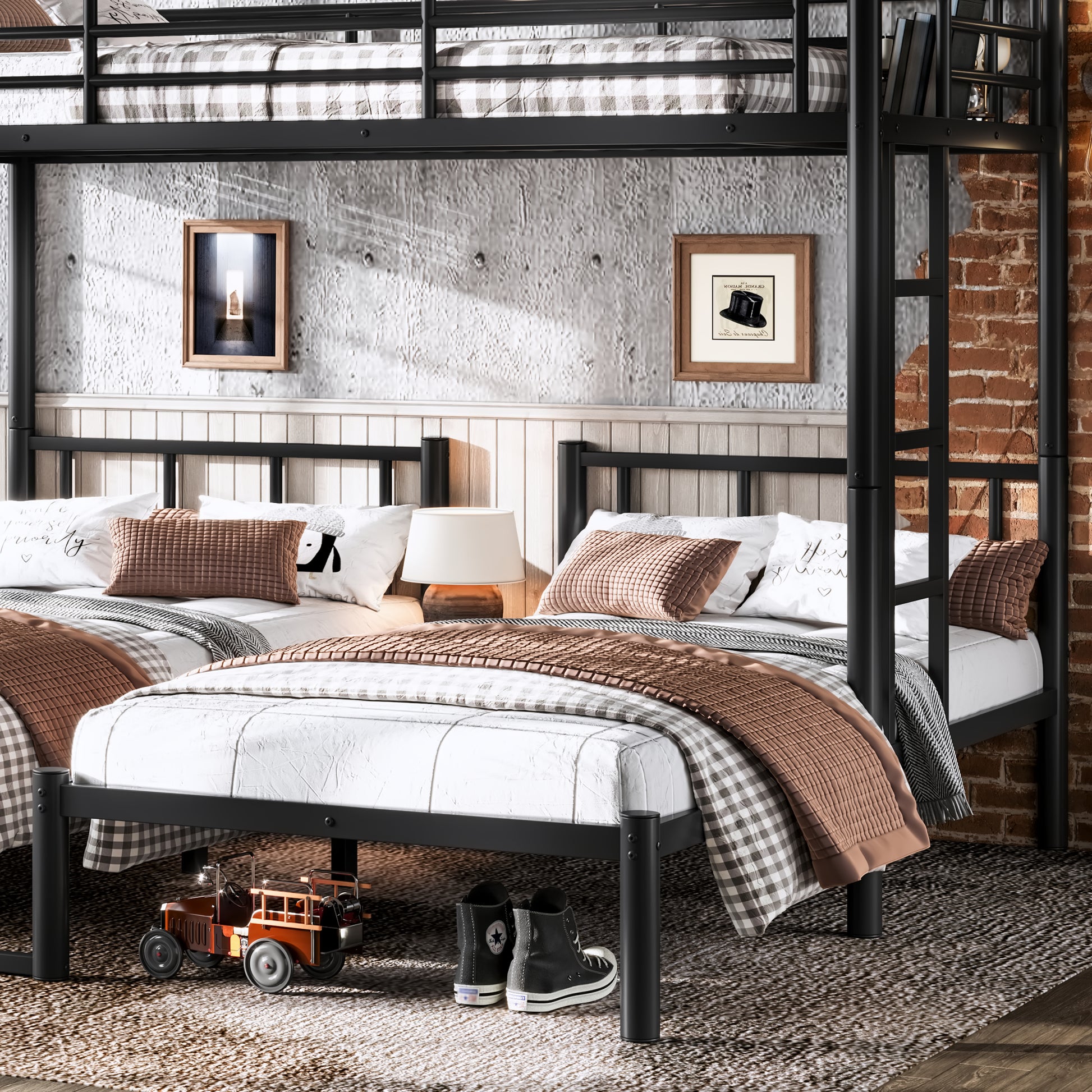 Twin over Twin & Twin Bunk Beds for 3, Twin XL over Twin & Twin Bunk Bed Metal Triple Bunk Bed, Black image 5