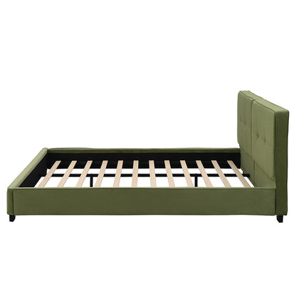 King Size Velvet Bed Frames, Upholstered Platform Bed with Curved Tufted Headboard, Soft Square Corners, Olive Green image 10