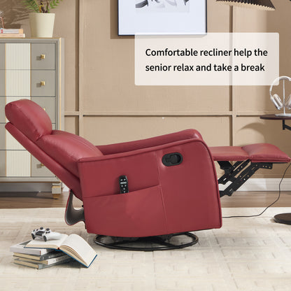 Red Faux Leather Heat Massage Manual Recliner Chair with Rocker and Swivel for Living Room image 11