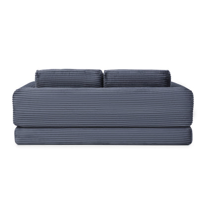 2-in-1 Folding Convertible Sofa Bed, Modern Corduroy Sleeper Couch with 2*pillows, Futon Modular Upholstered Boneless Sofa with Pull-Out Bed,Folding Floor Modular Couch for Living Room Grey image 11