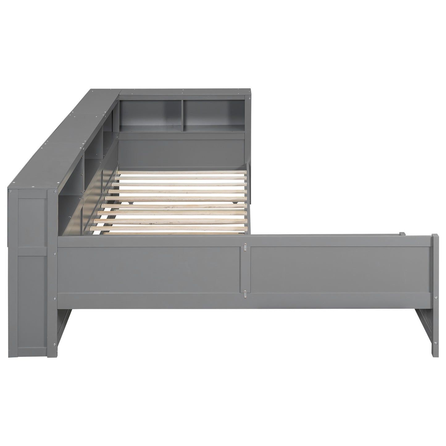 Wood Twin Size L-shaped Platform Bed with Trundle and a Drawer, Grey(Old SKU:N7090001045E) image 12