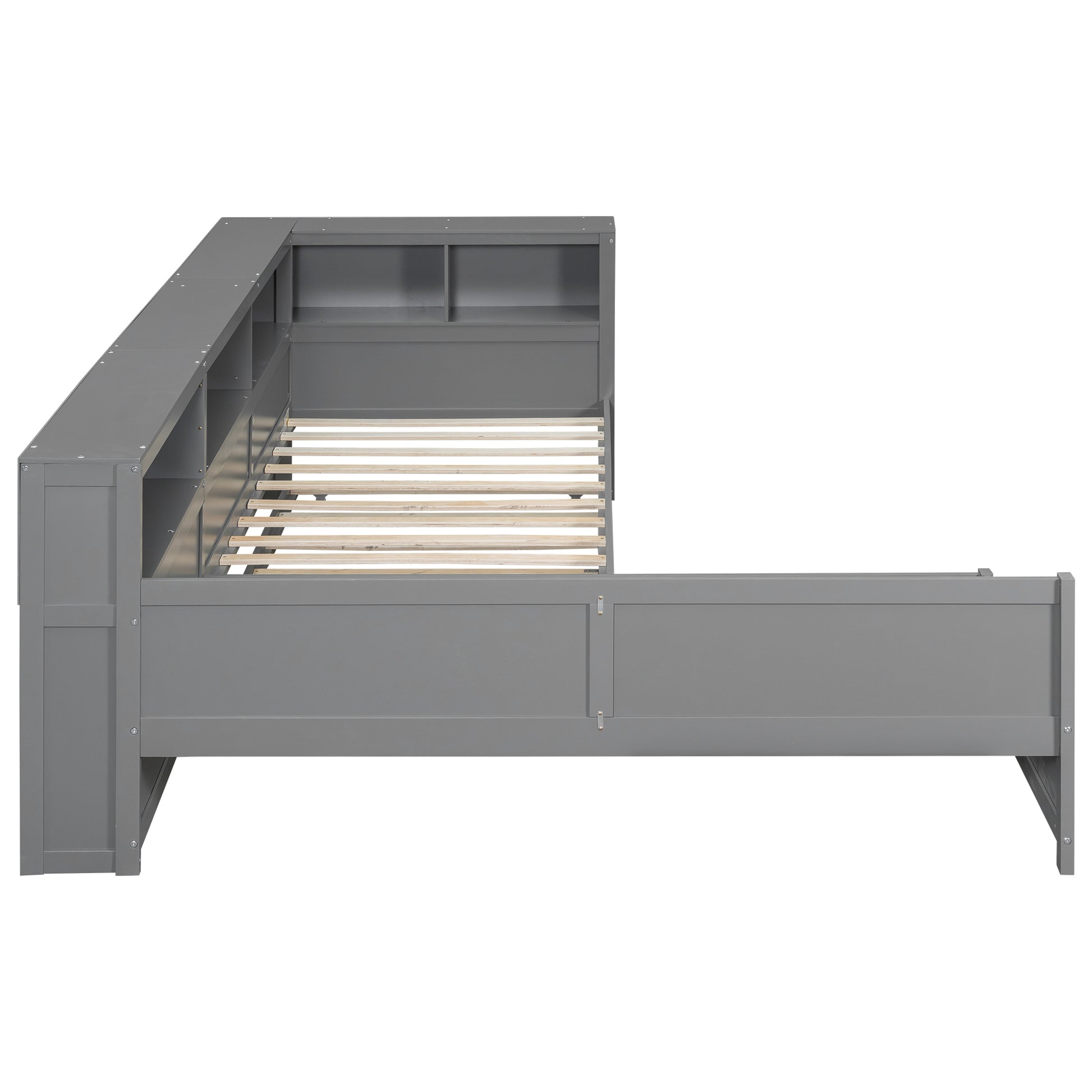 Wood Twin Size L-shaped Platform Bed with Trundle and a Drawer, Grey(Old SKU:N7090001045E) image 12