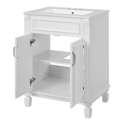24'' Bathroom Vanity with Top Sink, Modern Bathroom Storage Cabinet with 2 Soft-Closing Doors and Adjustable Shelf, Solid Wood Frame image 9