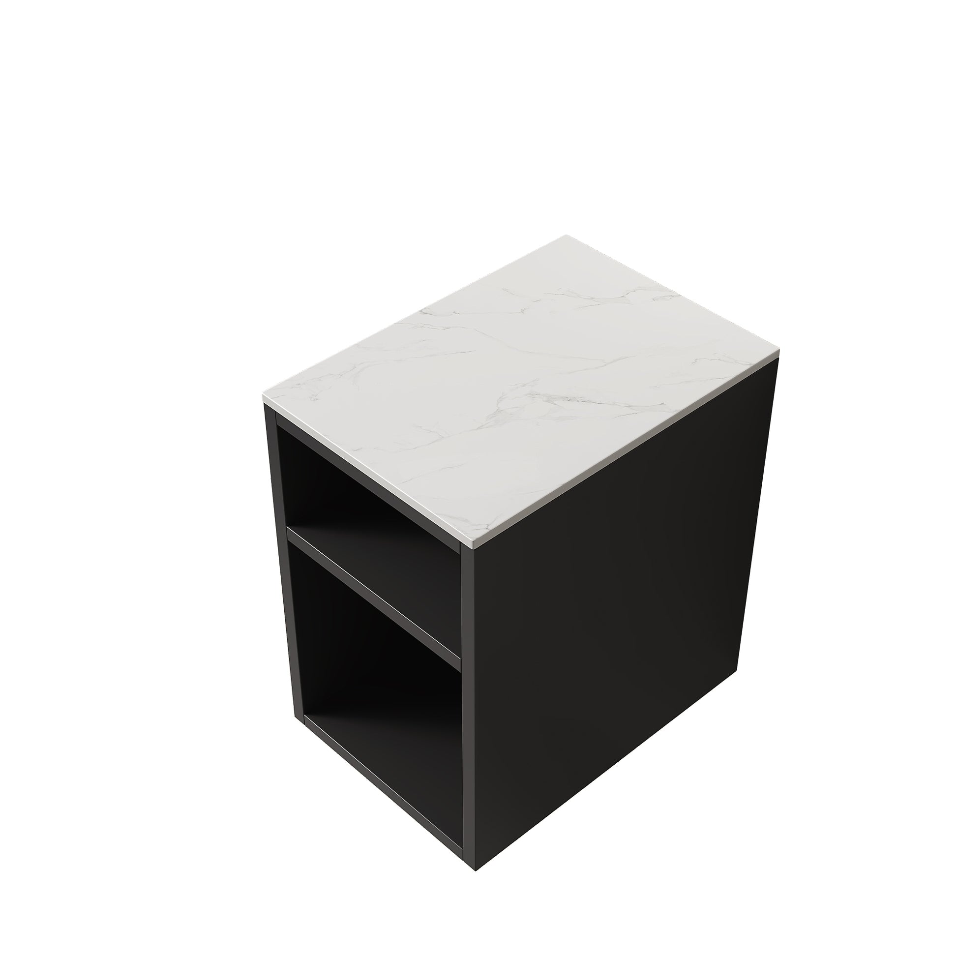 TURIO 72" Freestanding Double Bathroom Vanity with Sinks, 2x30" Striped Storage Cabinets + 12" Removable Open Shelf, 2 White Round Stone Pattern Vessel Basins with Carrara White Countertop, Black image 6