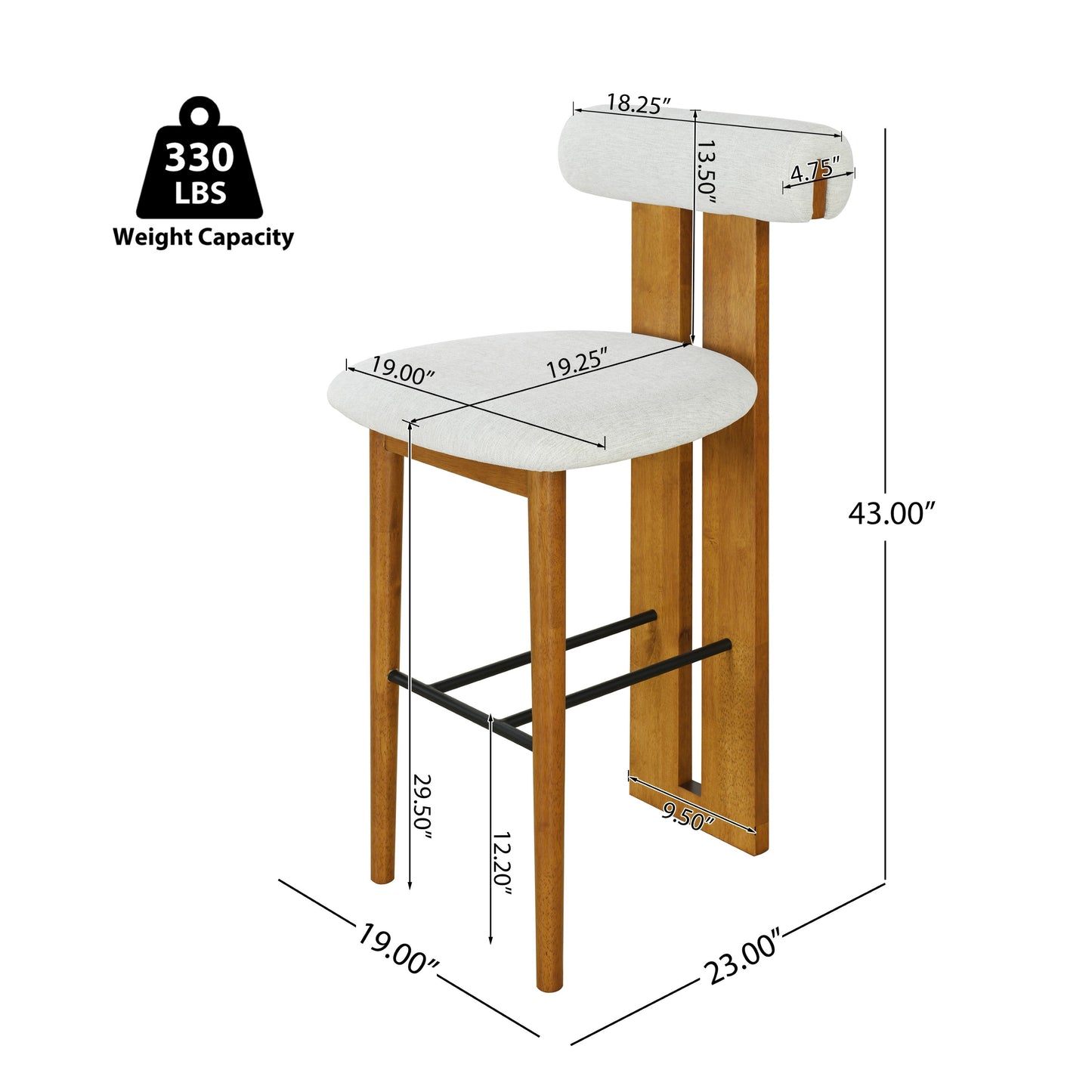 Renee Indoor Wooden Upholstered Barstool, Walnut Finished and Ivory Upholstery, Set of 2 image 8