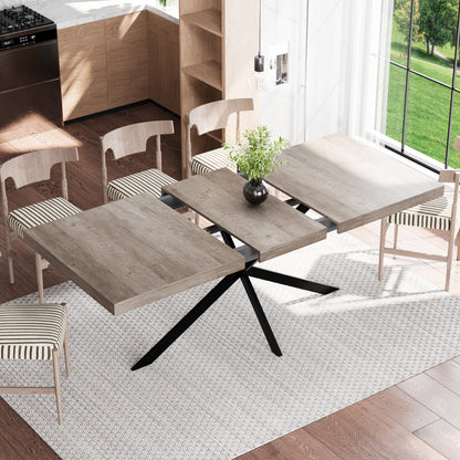 55.11"-70.86"Retro Rectangular Stretch Dining Table, Grey Carole Top With Same Color Embossed Center Plate,With Storage Box,Suitable for dining rooms, kitchens, and living rooms,Grey image 4