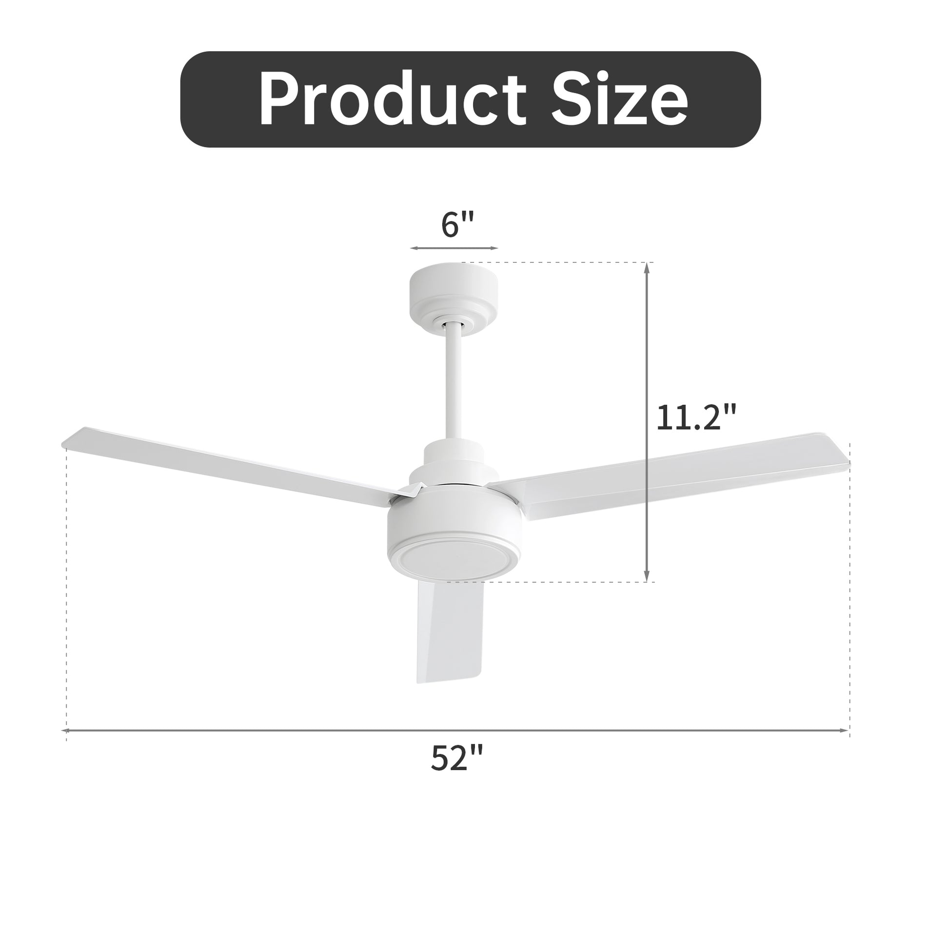 (Same as W882P164177) 52" Ceiling Fan Without Light, 3 ABS Blades with Remote Control 6-speed Reversible DC Motor White for Living Room, Bedroom, Kitchen image 8