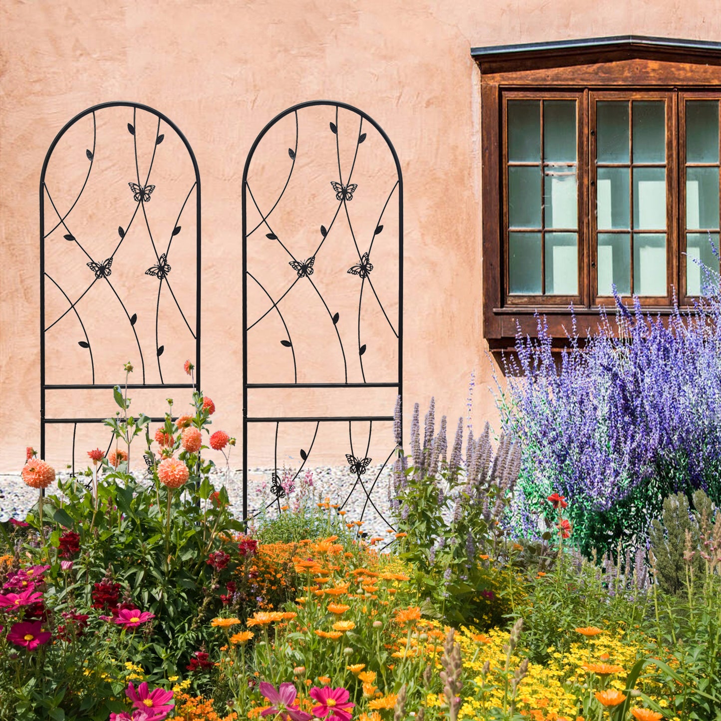 4 Pack Metal Garden Trellis 71" x 19.7" Rustproof Trellis for Climbing Plants Outdoor Flower Support Butterfly Deco Black image 8