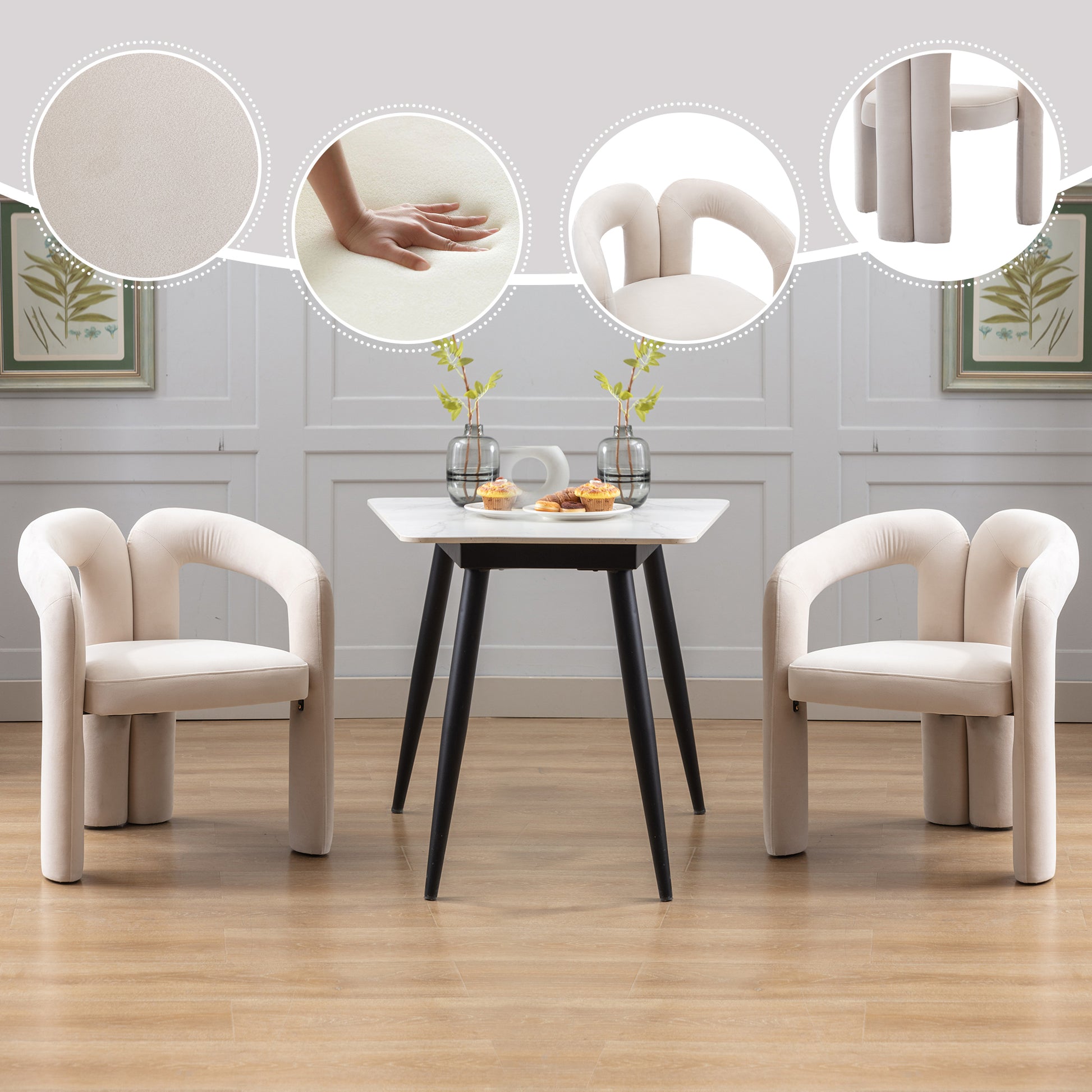 Contemporary Designed Velvet Fabric Upholstered Accent/Dining Chair /Barrel Side Chairs Kitchen Armchair for Living Room set of 2 (Beige Velvet) image 1