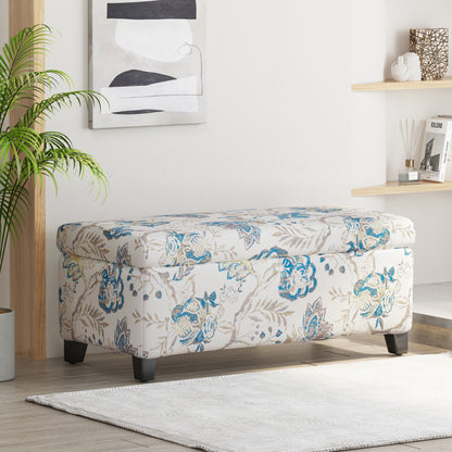 Luxury Storage Ottoman with Floral Patterned Fabric, Soft-Close Hinges, Multi-Functional Footrest & Seat for Living Room, Bedroom - Hidden Compartment for Blankets/Pillows image 1
