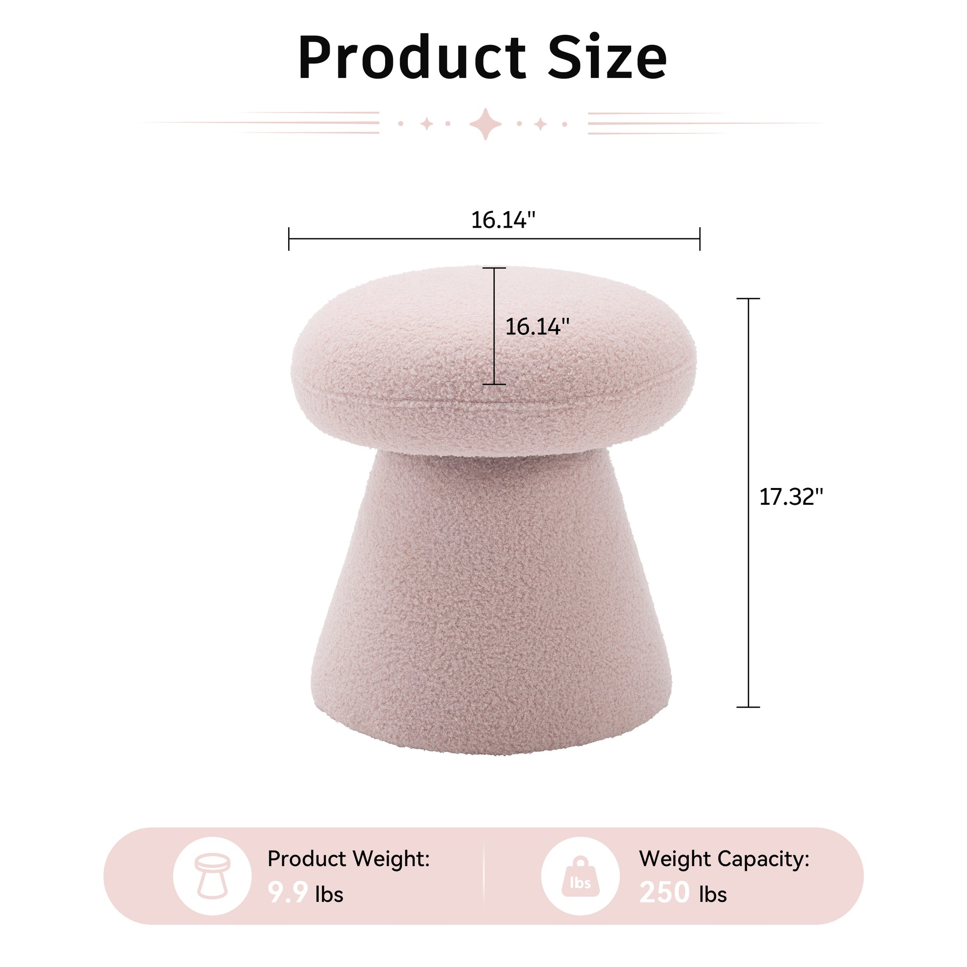 066-Teddy Fabric Soft-padded Footstool, Mushroom shaped Ottoman, Shoe-changing Stool, Makeup Stool,No Installation Required, Suitable For Bedrooms, Living Rooms, Powder Rooms Or Entrances, Pink image 2