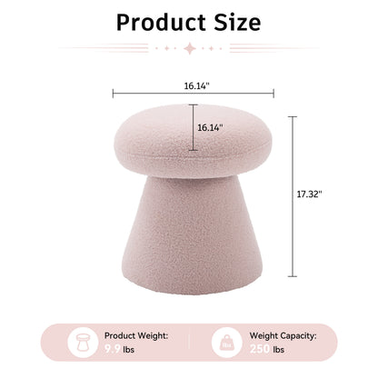 066-Teddy Fabric Soft-padded Footstool, Mushroom shaped Ottoman, Shoe-changing Stool, Makeup Stool,No Installation Required, Suitable For Bedrooms, Living Rooms, Powder Rooms Or Entrances, Pink image 2