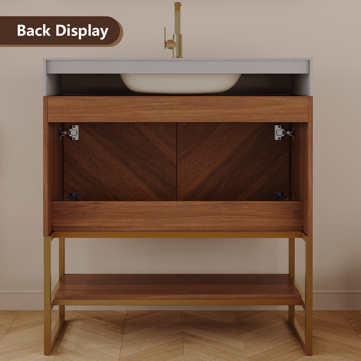 29.9" Modern Free-standing Bathroom Vanity with Ceramic Sink – Brown Oak, Soft-Close image 6