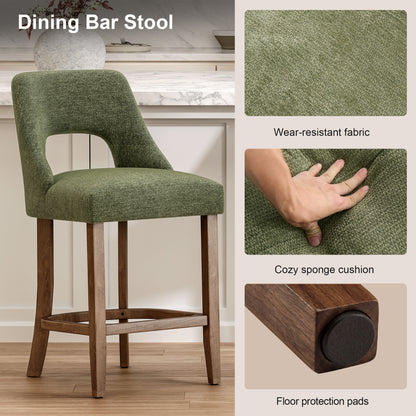 Bar Stools Set of 2, Upholstered Counter Height Bar Stools, Modern Counter Stools with Wood Legs for Kitchen Island Dining Room Bar, Green image 5
