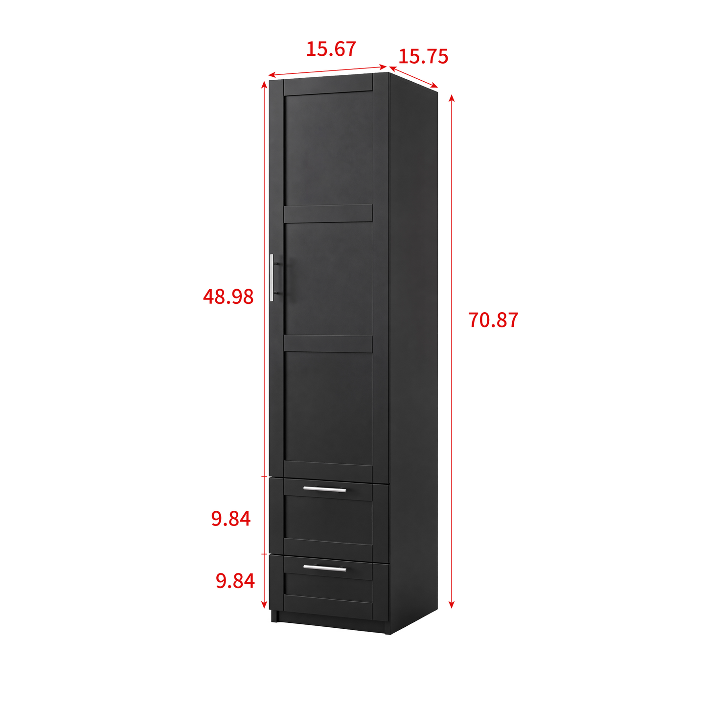 Standard kitchen Pantry,Tall Cabinet,Freestanding Cabinet with one door and two drawers for Kitchen, Dining Room, BLACK image 4