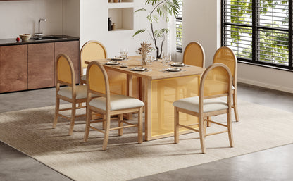 TREXM 7-Piece Farmhouse Dining Table Set for 6 - 59.8" Rectangular Dining Table with Distressed Oak Veneer and 6 Rattan Chairs, Rustic Kitchen Furniture for Dining Room(Natural) image 12