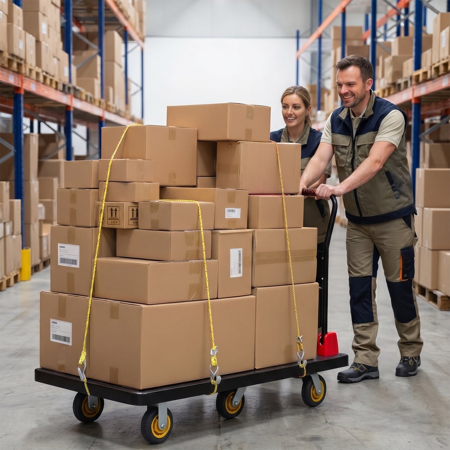 25.5"x43.5" Platform Truck, Foldable Handcart with 5'' TPR 360-Degree Silent Wheels, 1500lbs Heavy-Duty Push Dolly Cart, 5 Steel Load-Bearing Beams for Warehouse Garage Home Use image 5
