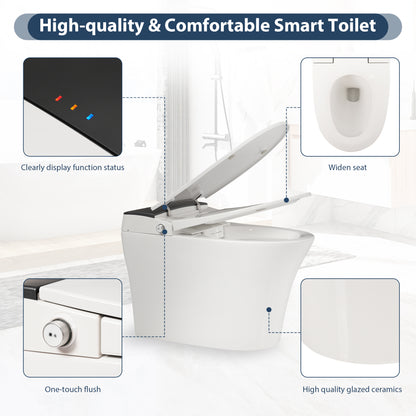 Heated Seat Smart Toilet, One Piece Toilet, Automatic Flush Tankless Toilet without Bidet, with Foot sensor Flush, Blue Night Light, Knob Control, Power Outage Flushing, Soft Close Cover,White image 4
