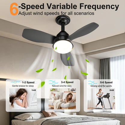 24.4" Black Ceiling Fan with Light, 3 Blades, 6-Speed Reversible Quiet DC Motor, Dimmable LED, APP & Remote Control, Flush Mount for Bedroom Living Room Covered Patio image 3