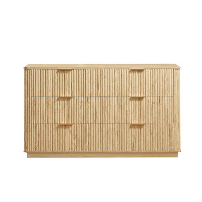 6 Drawers Dresser,55" Wide Modern Chest of Drawers Curved wave Design, Dresser TV Stand, Wood Drawer Organizer for Bedroom, Living Room, Hallway, Walnut,55.12''W x 15.75''D x 31.5''H. image 8