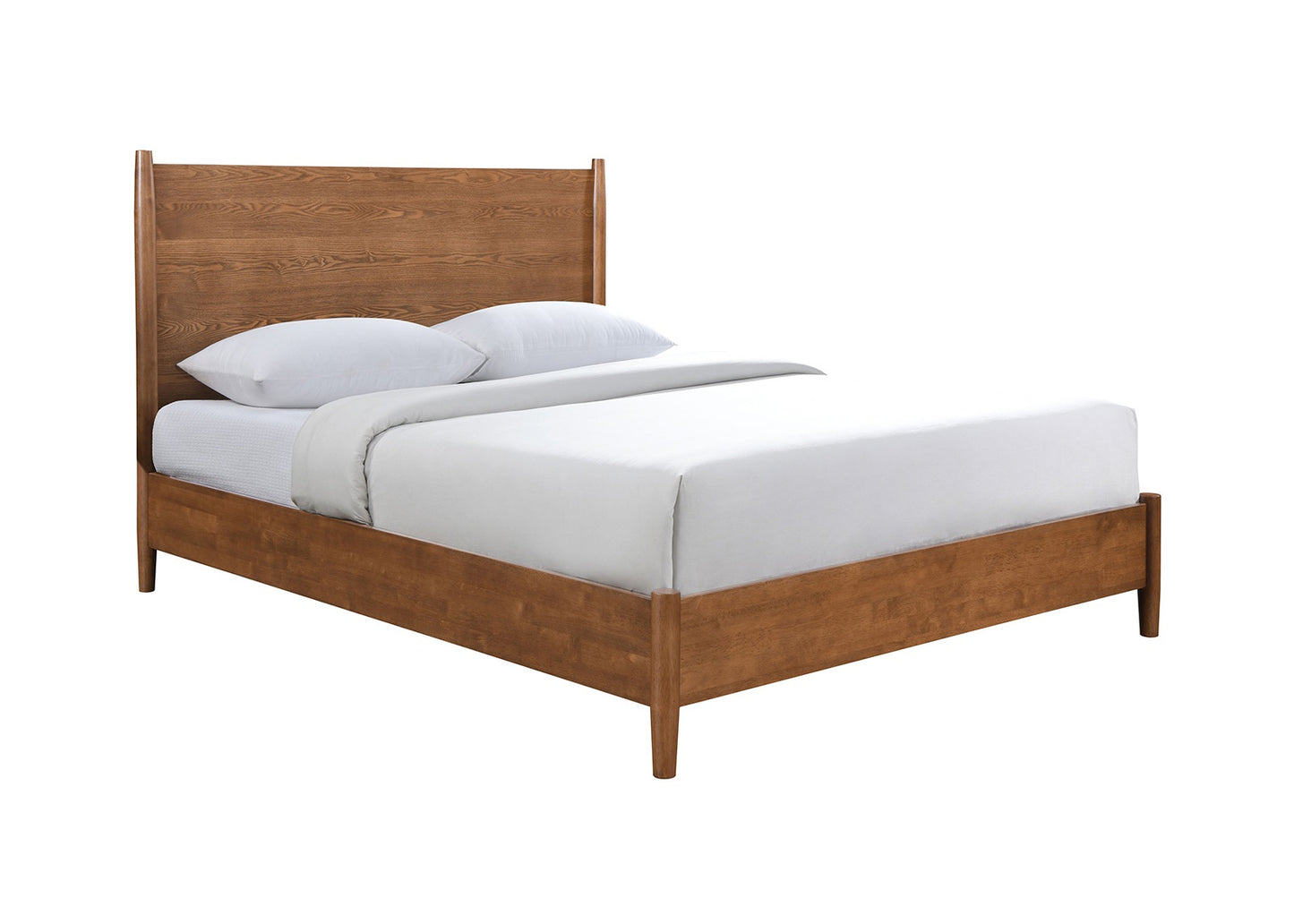 Walnut Color Panel Headboard 3pc Bedroom Set Queen Size Bed 2x Nightstands Wooden Mid-Century Modern Style image 3