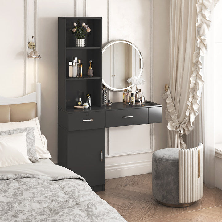 Black modern simple hair desk, multi-layer storage, large storage space image 2