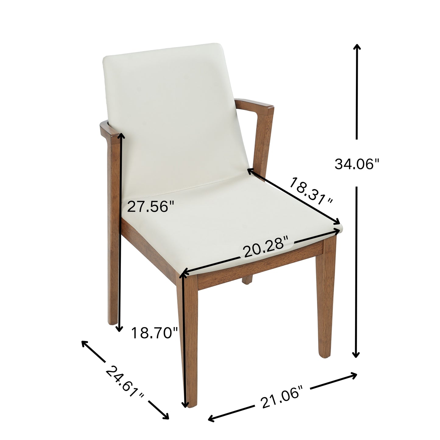Mid-Century Modern Dining Chairs Set of 2 - Beige PU Upholstered Armchairs with Walnut Color Rubber Wood Frame, 250lbs Capacity for Kitchen & Dining Room image 3