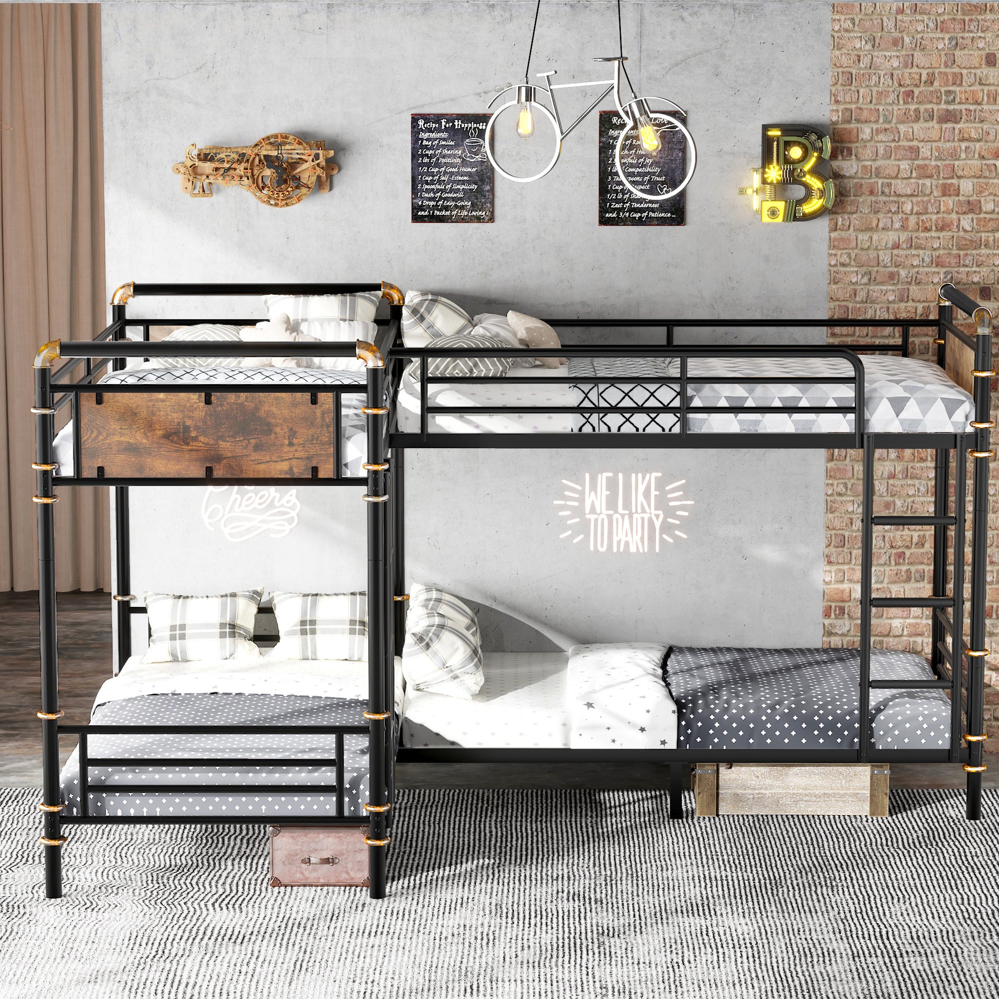 Quad Bunk Bed for 4 Kids, Heavy Duty Metal Twin Bunk Bed Frame, Detachable Triple Bunk Bed, Can Be Divided Into 3 Twin Beds, Black(Old SKU W2580S00020) image 1
