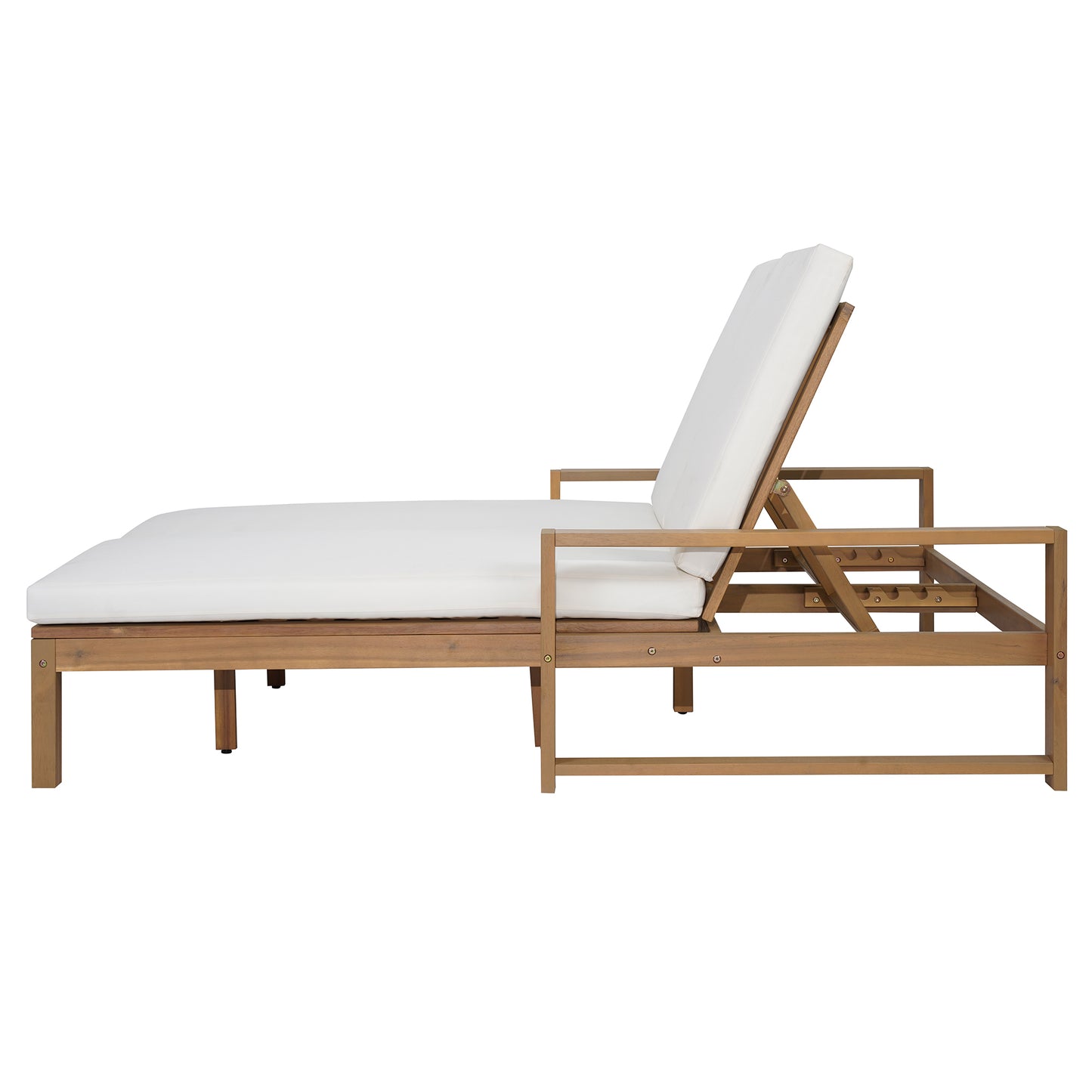TREXM Outdoor Double Lounge Chair with 5-Position Adjustable Backrest for Each Seat, Wood Patio Chaise Lounge with Removable Cushions for Patio, Poolside, Garden (Light Teak+Beige cushion) image 2