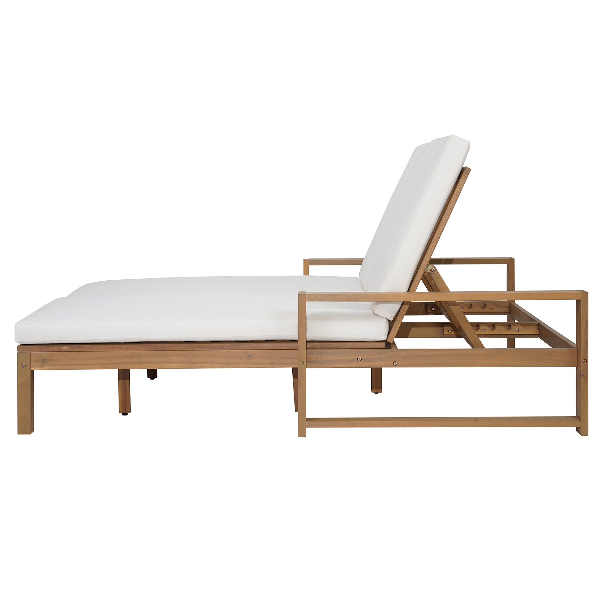 TREXM Outdoor Double Lounge Chair with 5-Position Adjustable Backrest for Each Seat, Wood Patio Chaise Lounge with Removable Cushions for Patio, Poolside, Garden (Light Teak+Beige cushion) image 2