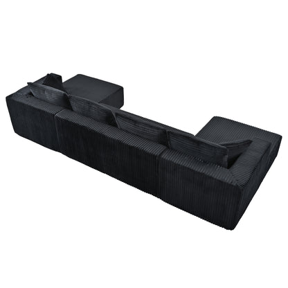 132.1 Inch Modular Sectional Sofa, U-Shaped Corduroy Sofa Couch with Double Chaise, Oversized Deep Seat Cloud Couch for Living Room, Apartment, Black image 10